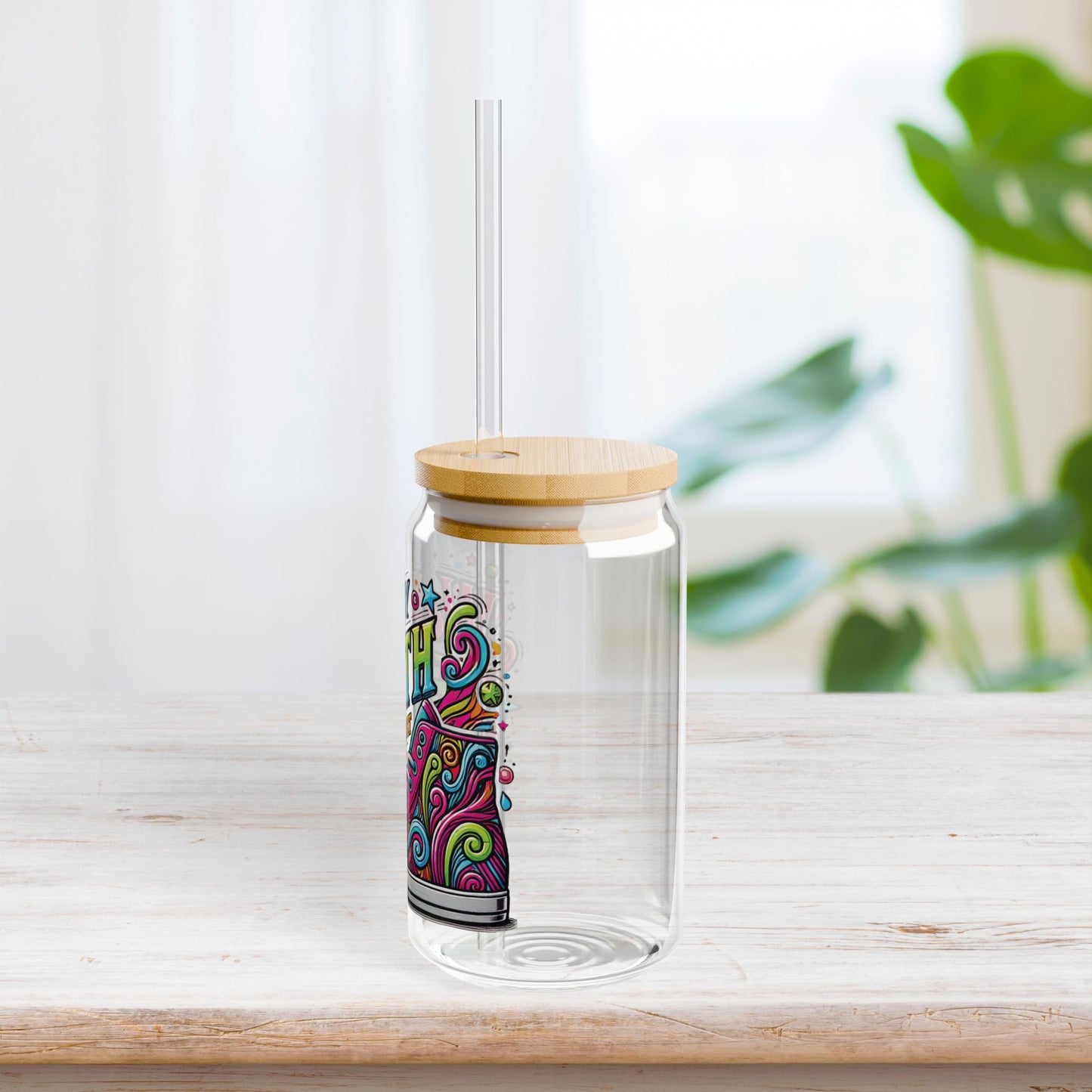 Walk By Faith Not by Sight Sipper Glass with Bamboo Lid & Straw - 16 oz