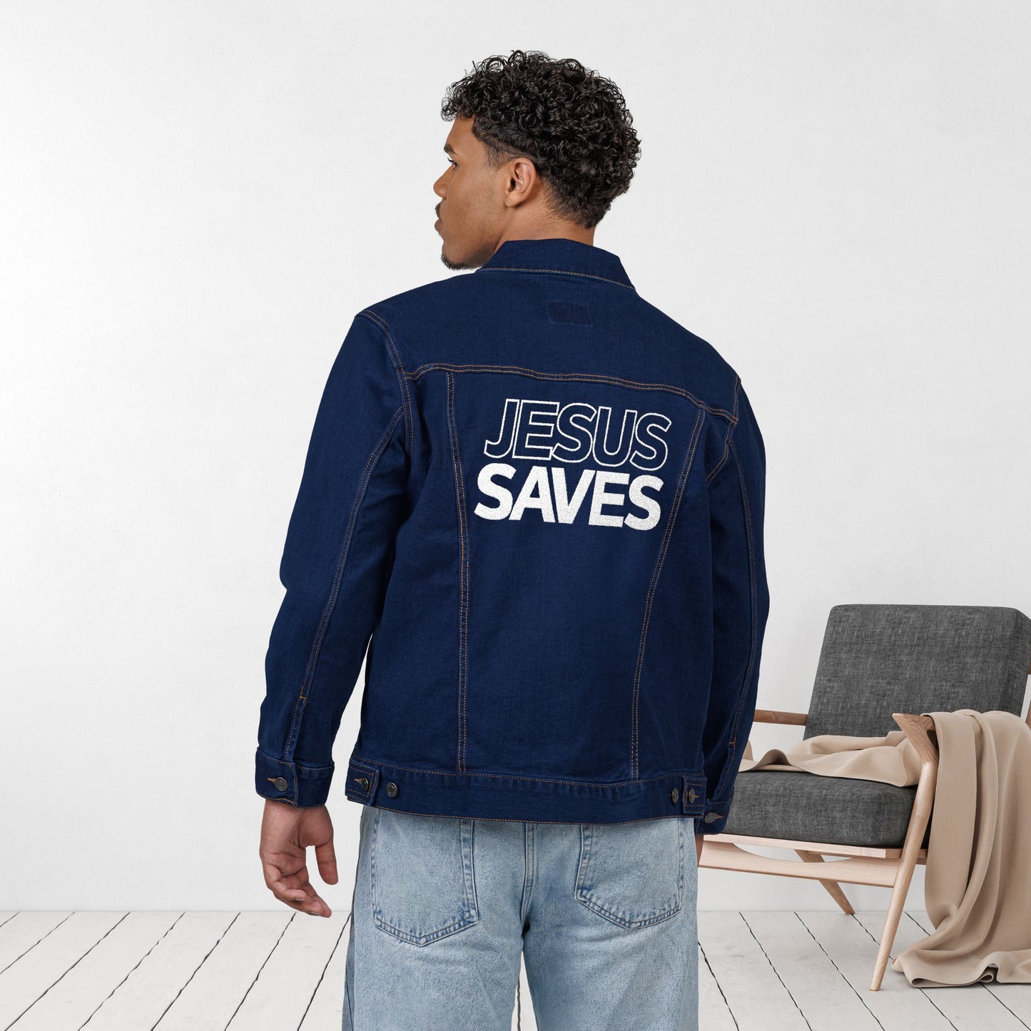Embroidered Jesus Saves Unisex Denim Jacket