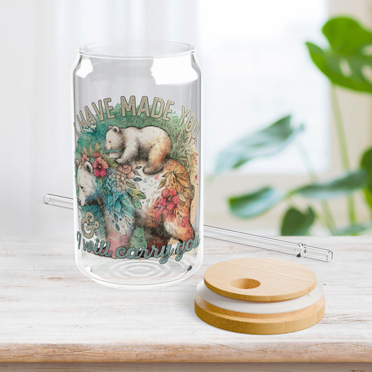 I Will Carry You Sipper Glass with Bamboo Lid & Straw - 16 oz