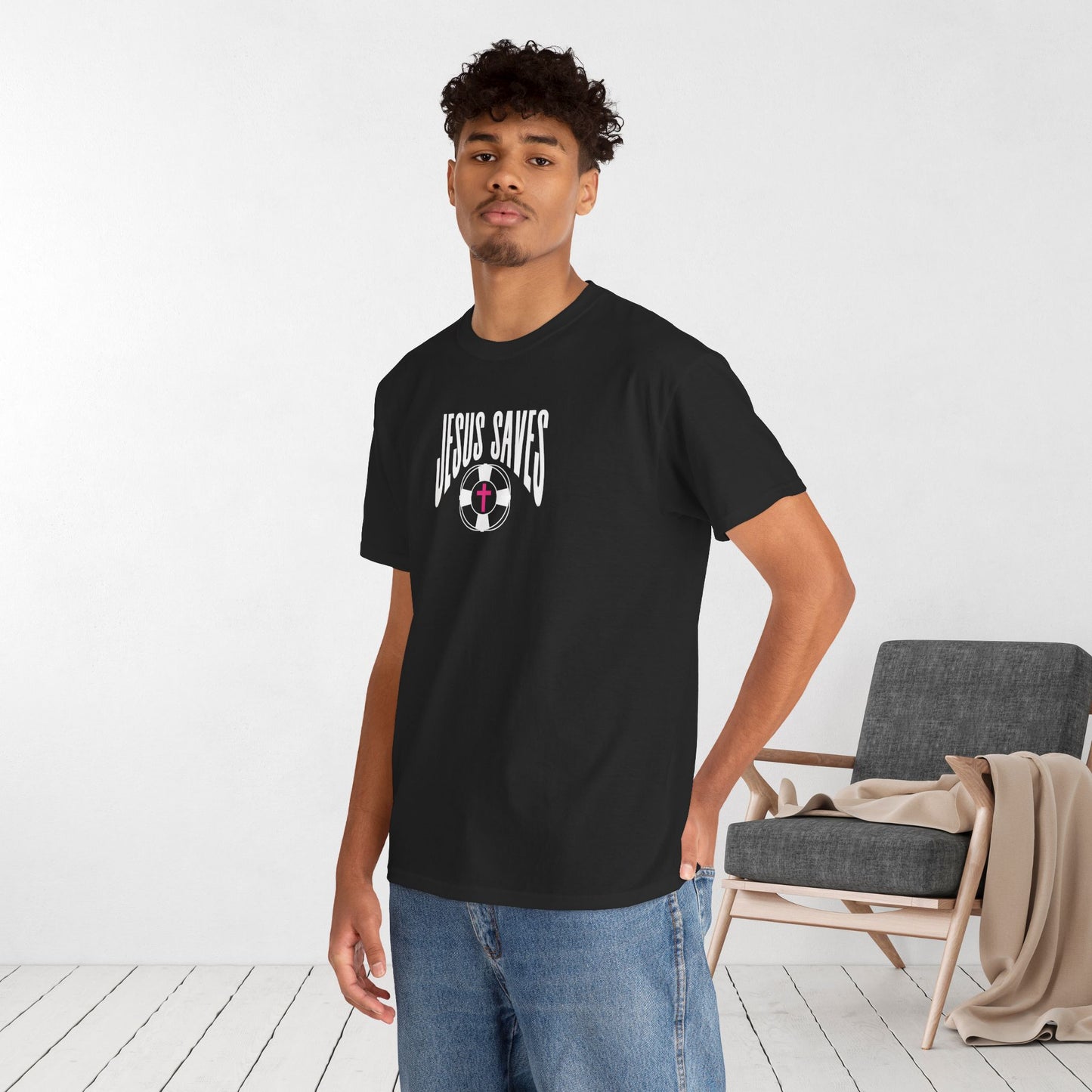 Jesus Saves - My Lifeguard Walks On Water Heavy Cotton Tee