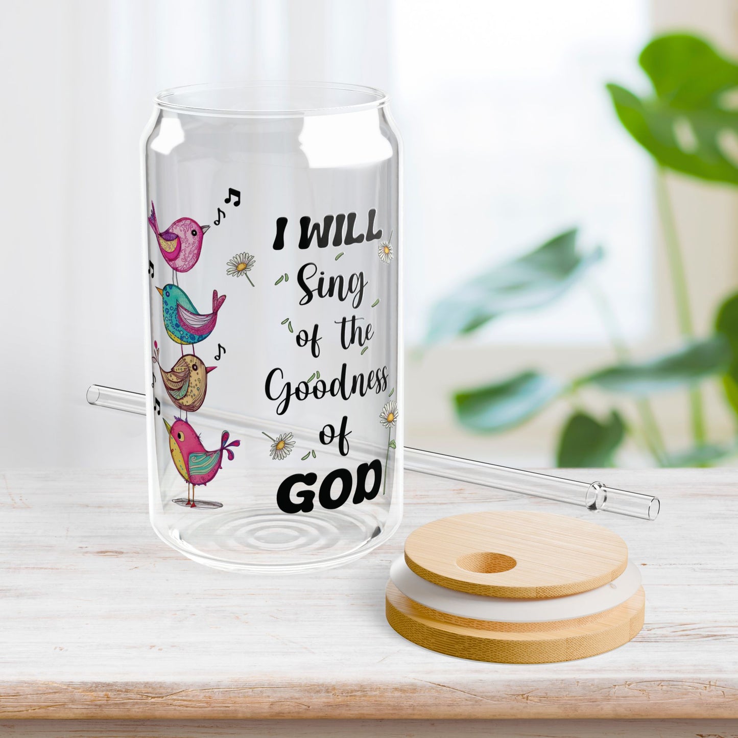 Goodness of God Sipper Glass with Bamboo Lid & Straw - 16 oz