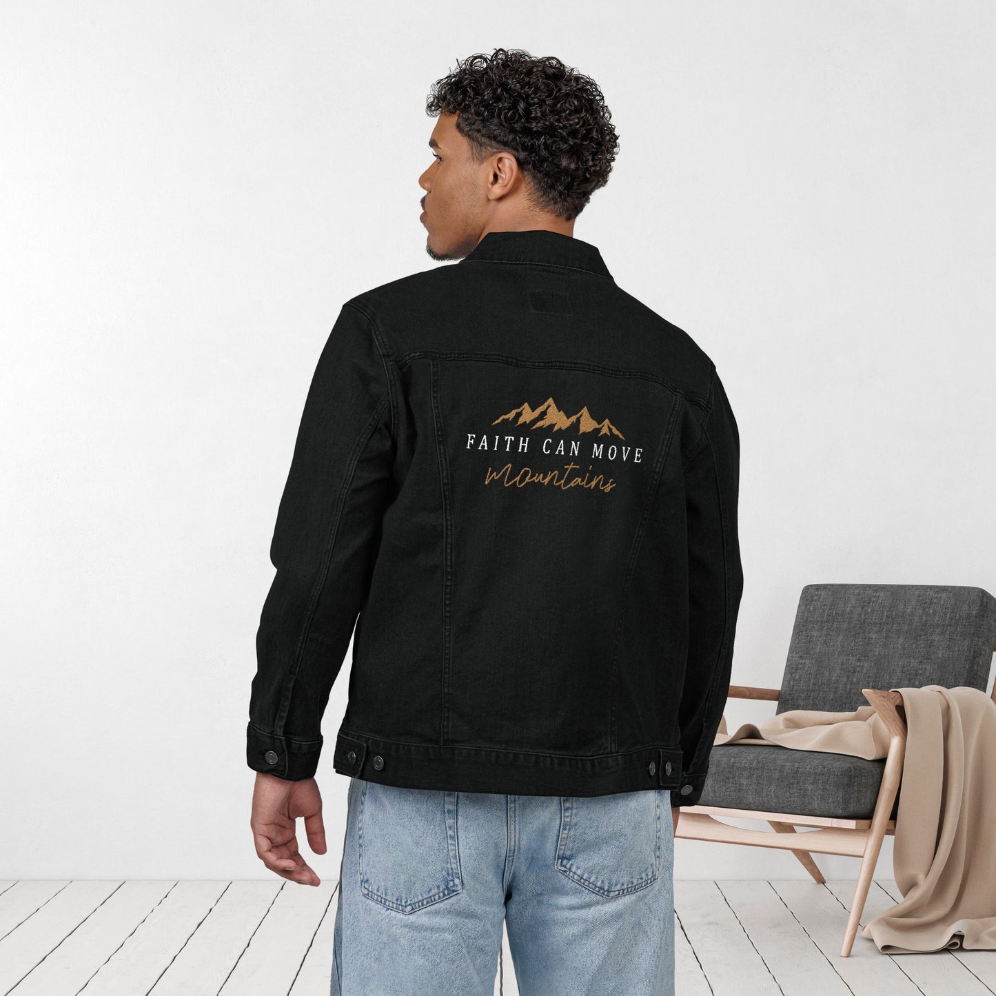 Embroidered Faith Can Move Mountains Unisex Denim Jacket