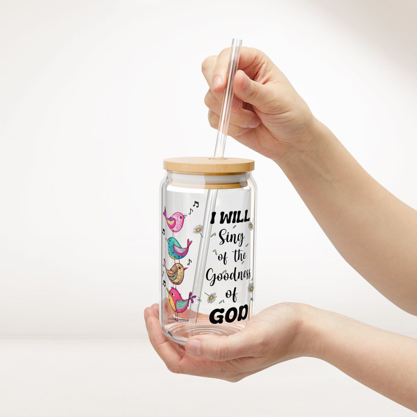 Goodness of God Sipper Glass with Bamboo Lid & Straw - 16 oz