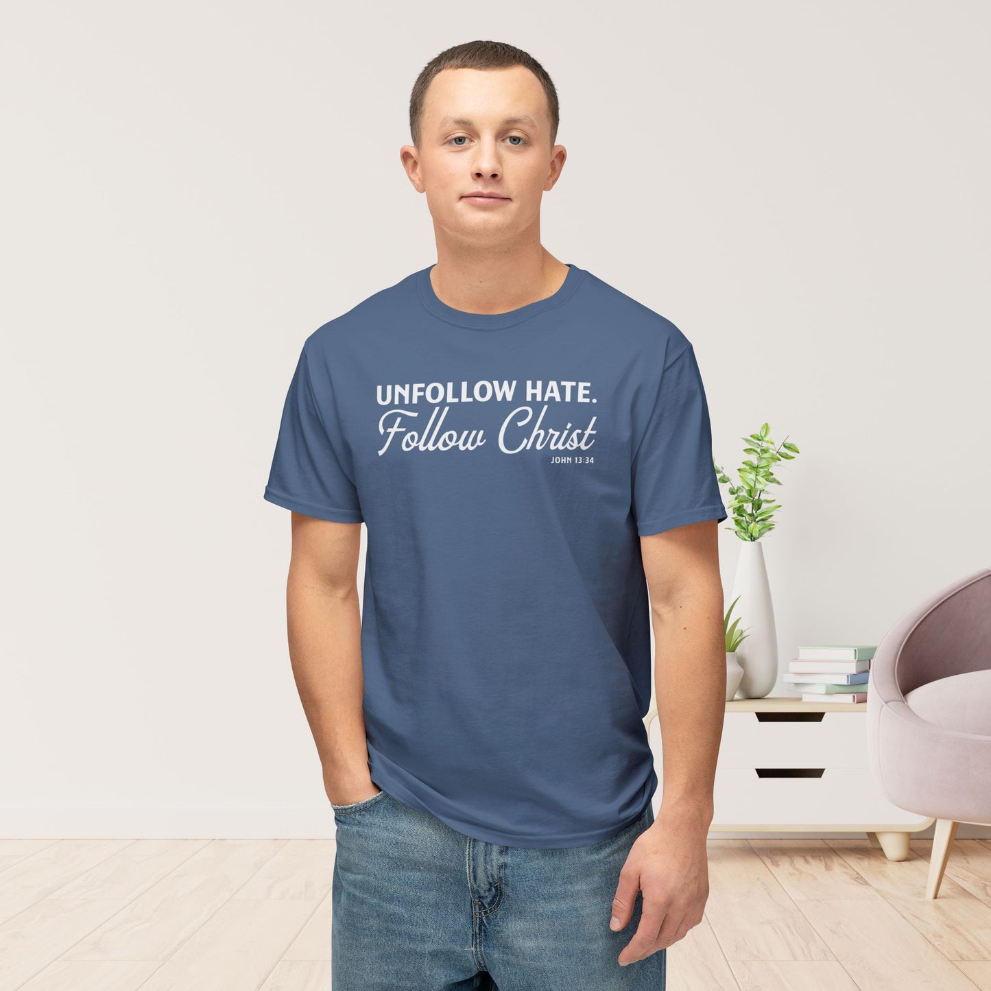 Unfollow Hate. Follow Christ Unisex HD Cotton Tee
