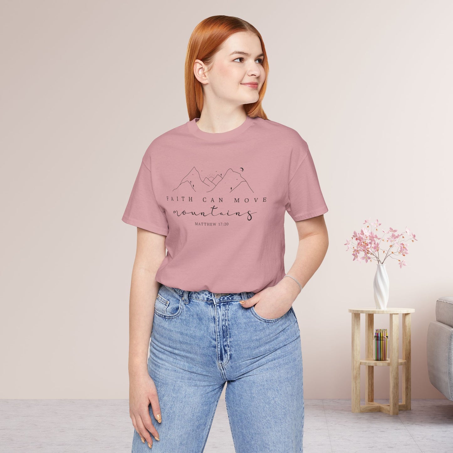 Faith Can Move Mountains Soft Cotton Tee - Matthew 17:20 Bible Verse Shirt