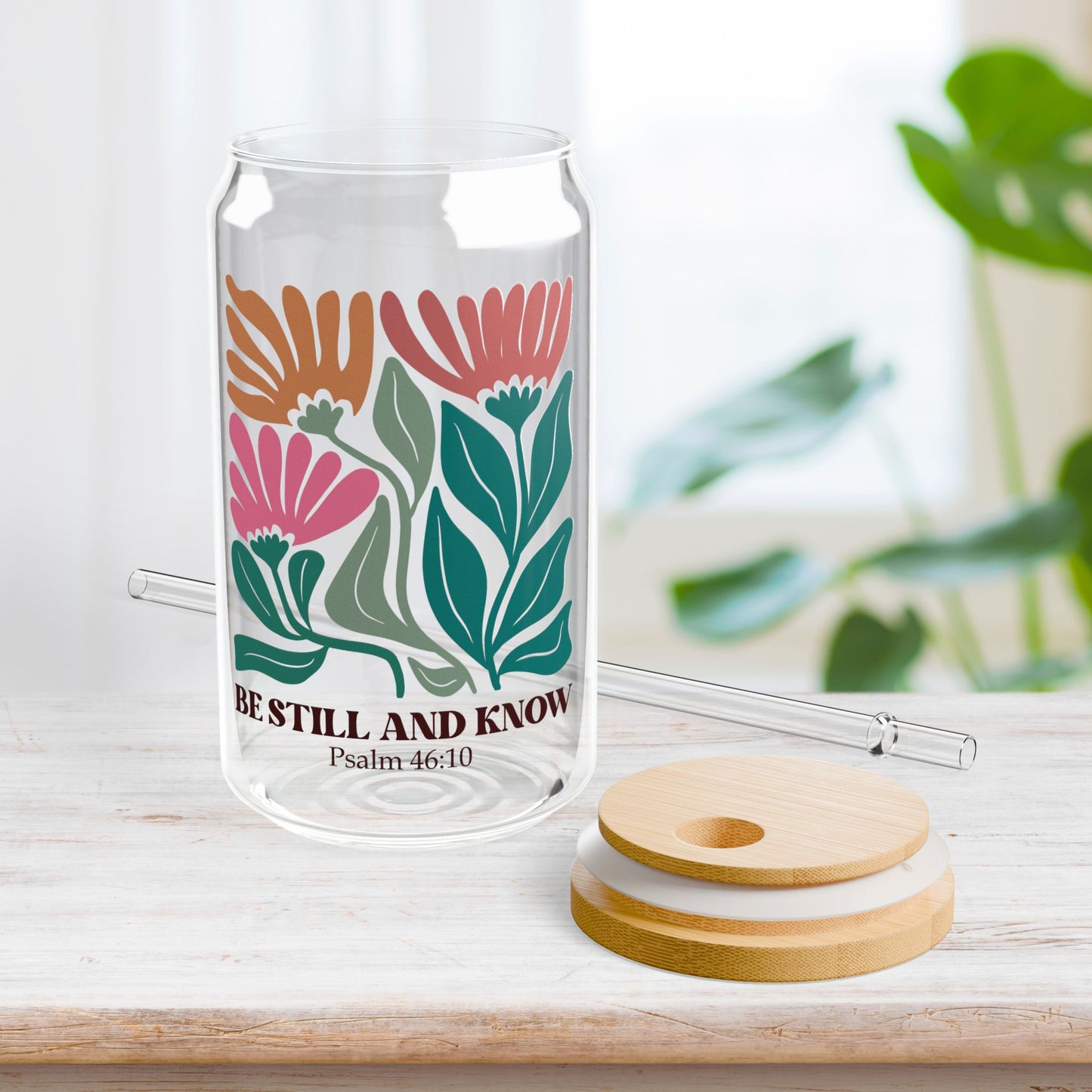 Be Still and Know Sipper Glass with Bamboo Lid & Straw - 16 oz