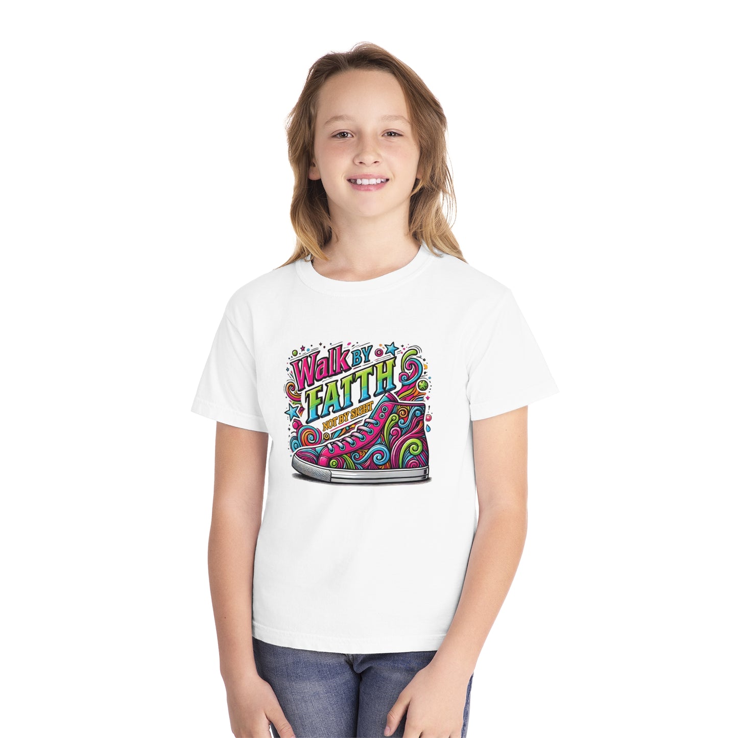 Walk by Faith Not by Sight Comfort Colors Youth Christian Tee - Youth Christmas Shirt
