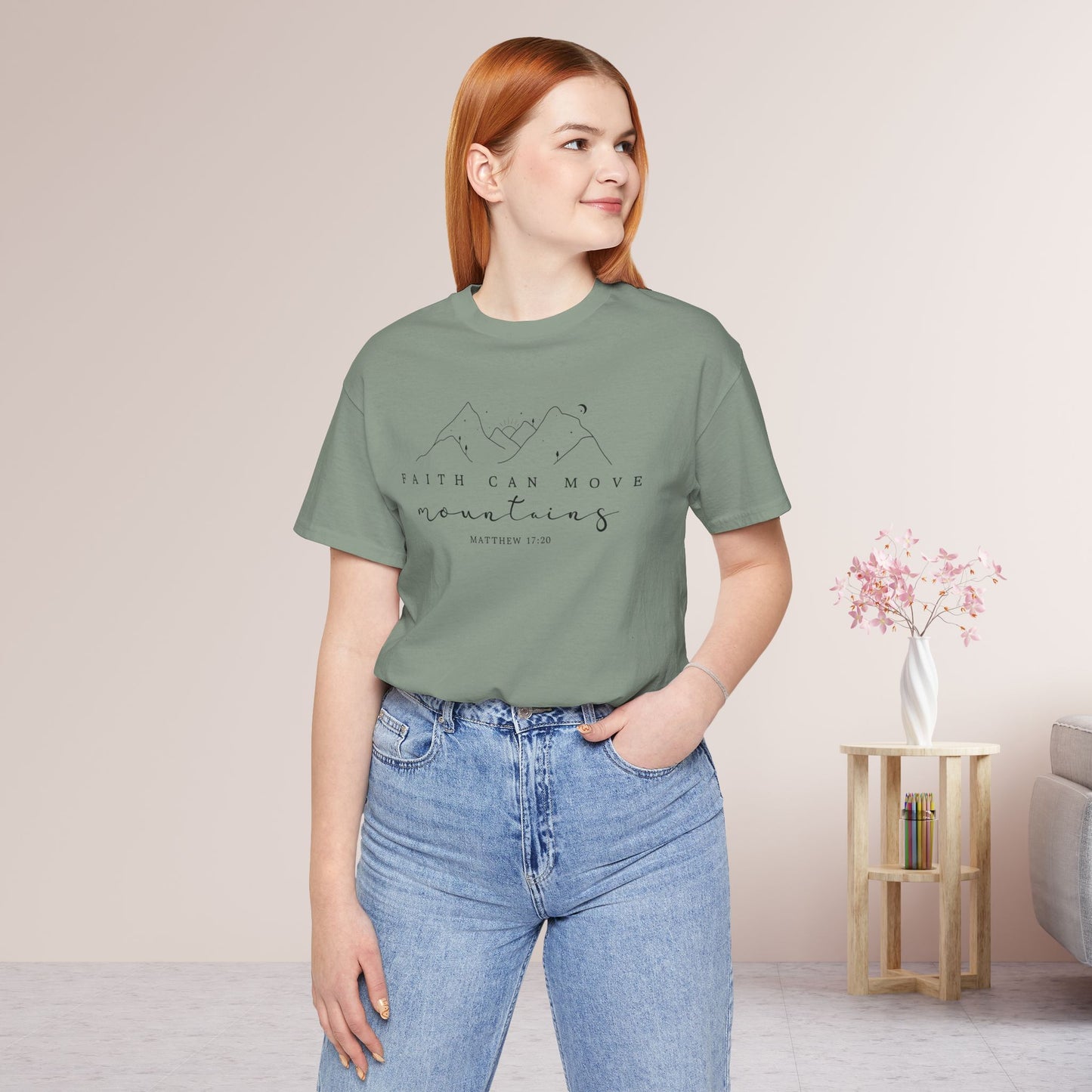 Faith Can Move Mountains Soft Cotton Tee - Matthew 17:20 Bible Verse Shirt