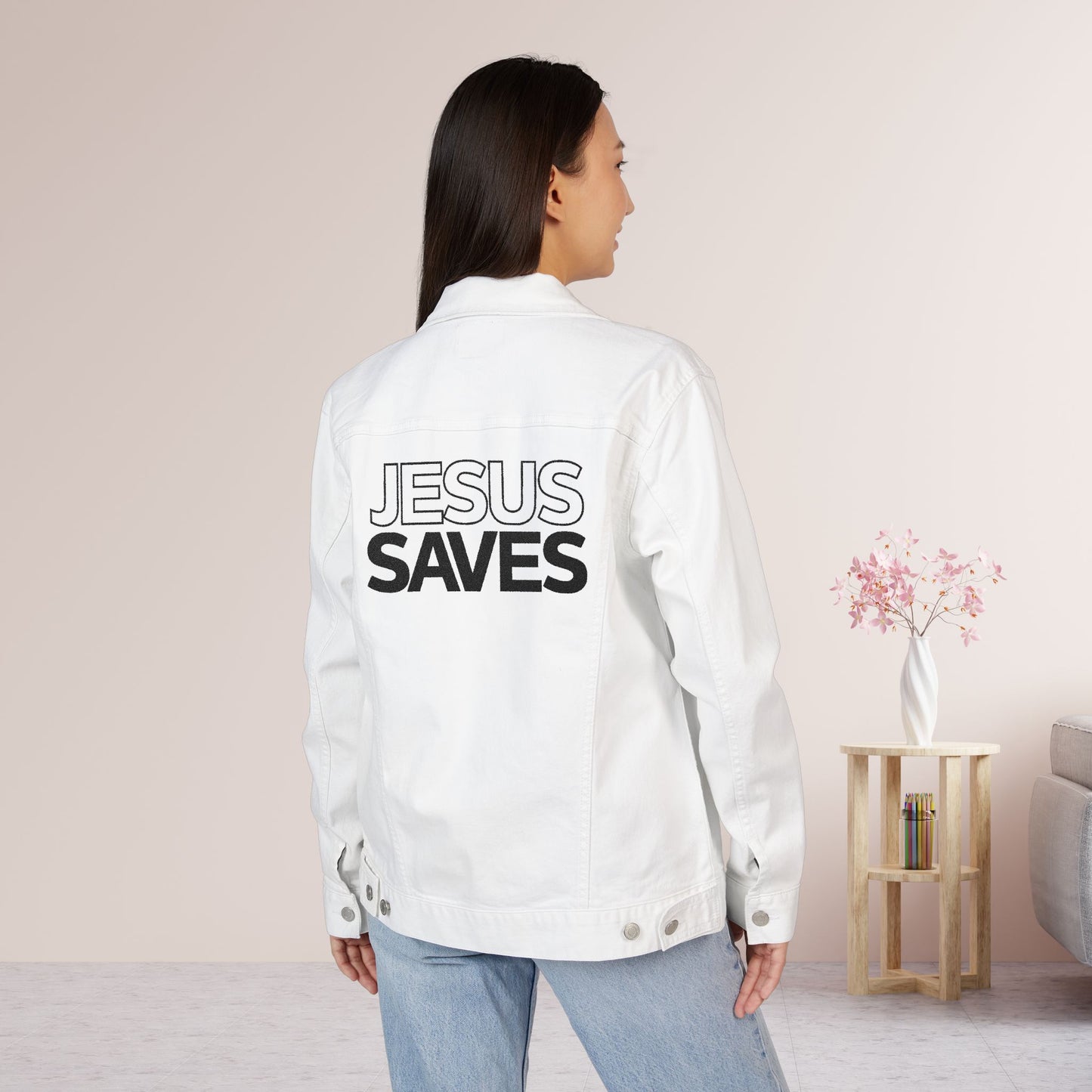 Embroidered Jesus Saves Unisex Denim Jacket