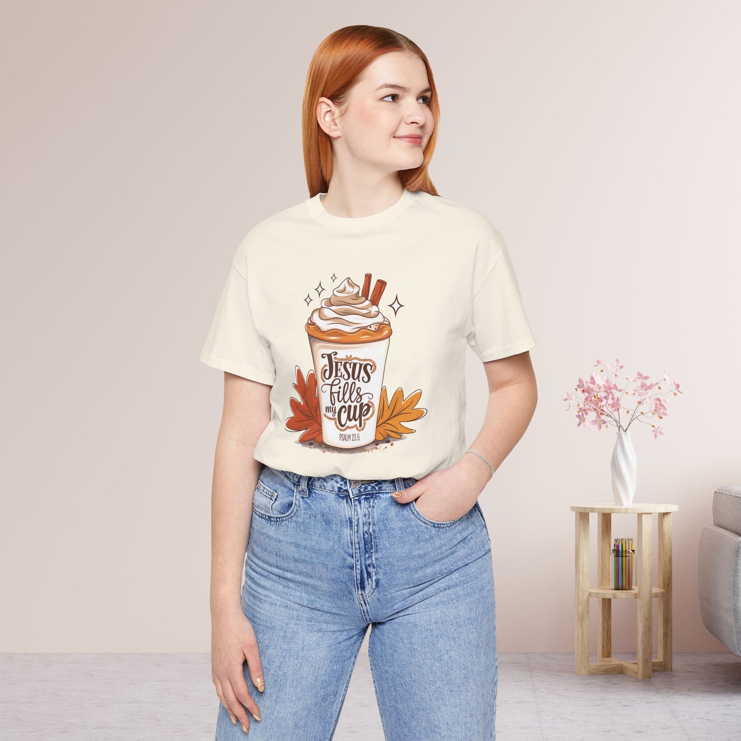 Jesus Fills My Cup Soft Cotton Tee - Fall Christian Tee