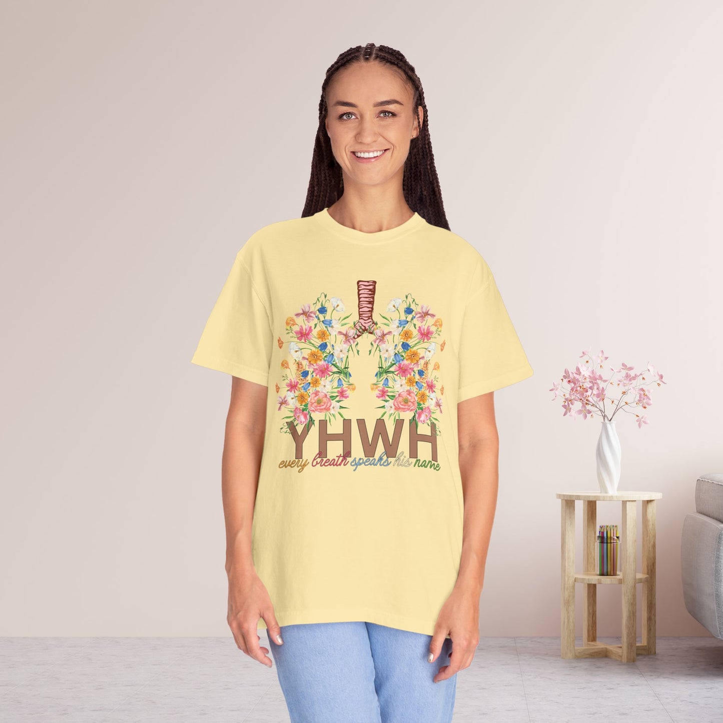 YHWH Every Breath Speaks His Name Comfort Colors Tee