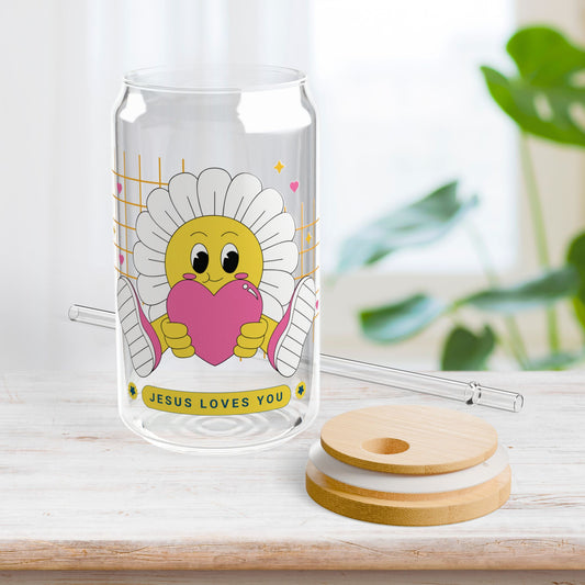 Jesus Loves You Sipper Glass with Bamboo Lid & Straw - 16 oz