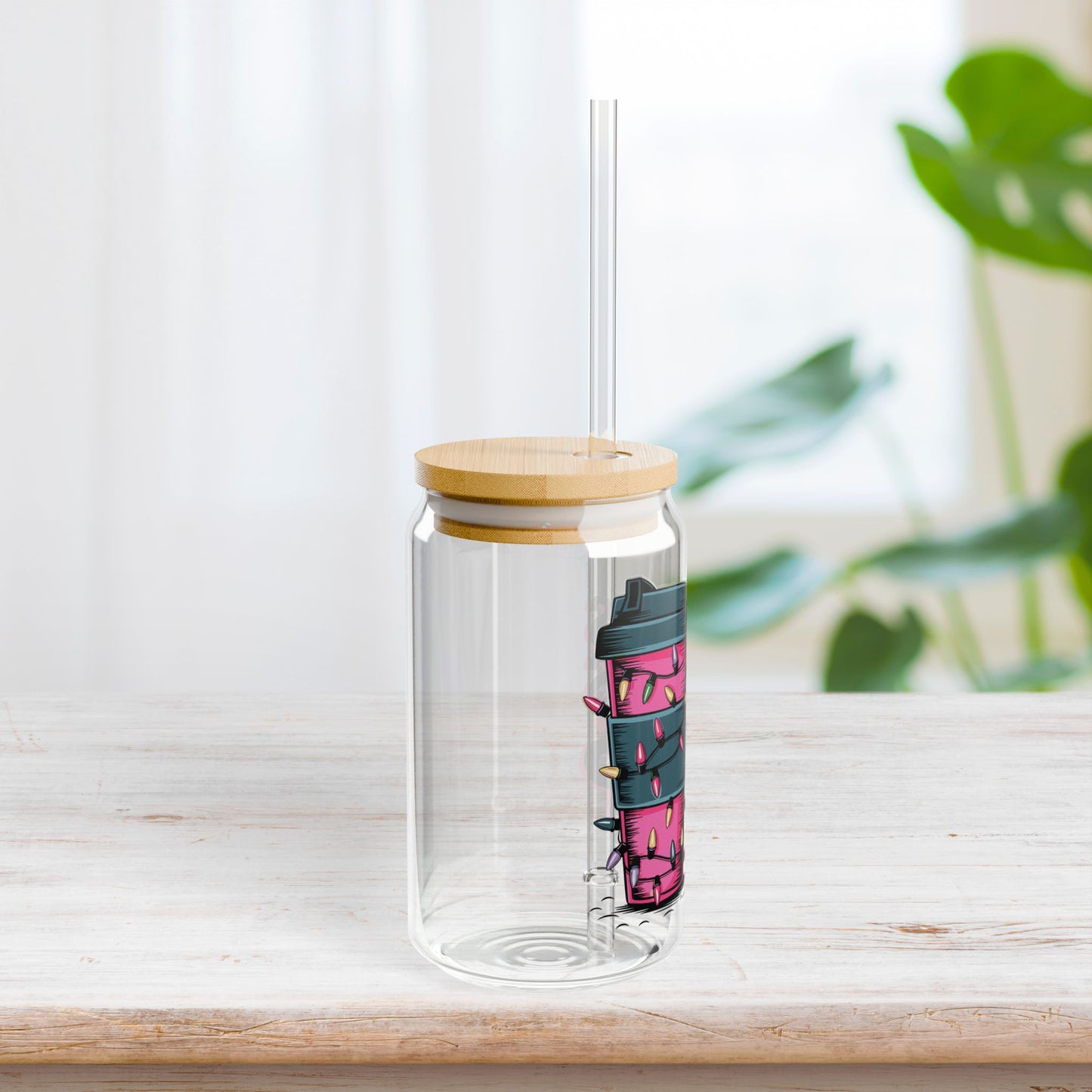 Jesus Fills My Cup Sipper Glass with Bamboo Lid & Straw - 16 oz