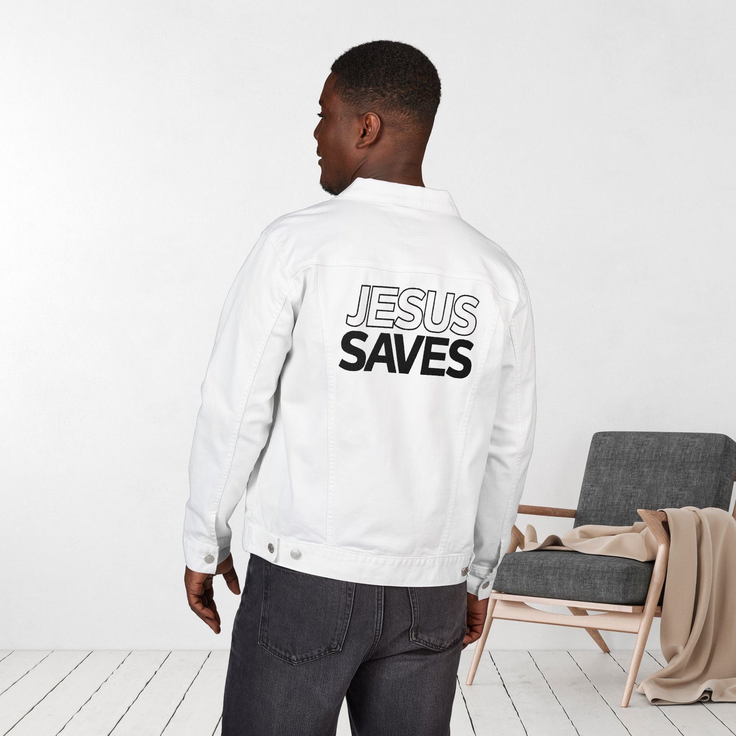 Embroidered Jesus Saves Unisex Denim Jacket