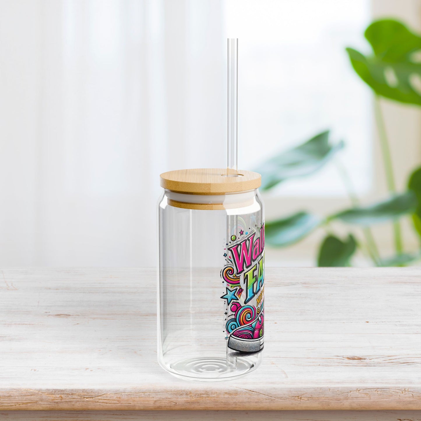 Walk By Faith Not by Sight Sipper Glass with Bamboo Lid & Straw - 16 oz