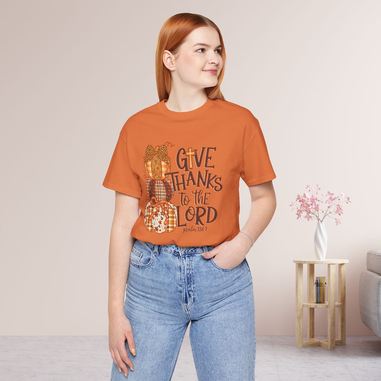 Give Thanks to The Lord Soft Cotton Tee - Fall Christian Tee