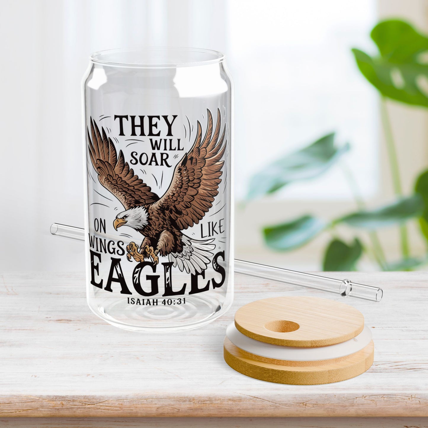 They Will Soar on Wings Like Eagles Sipper Glass with Bamboo Lid & Straw - 16 oz