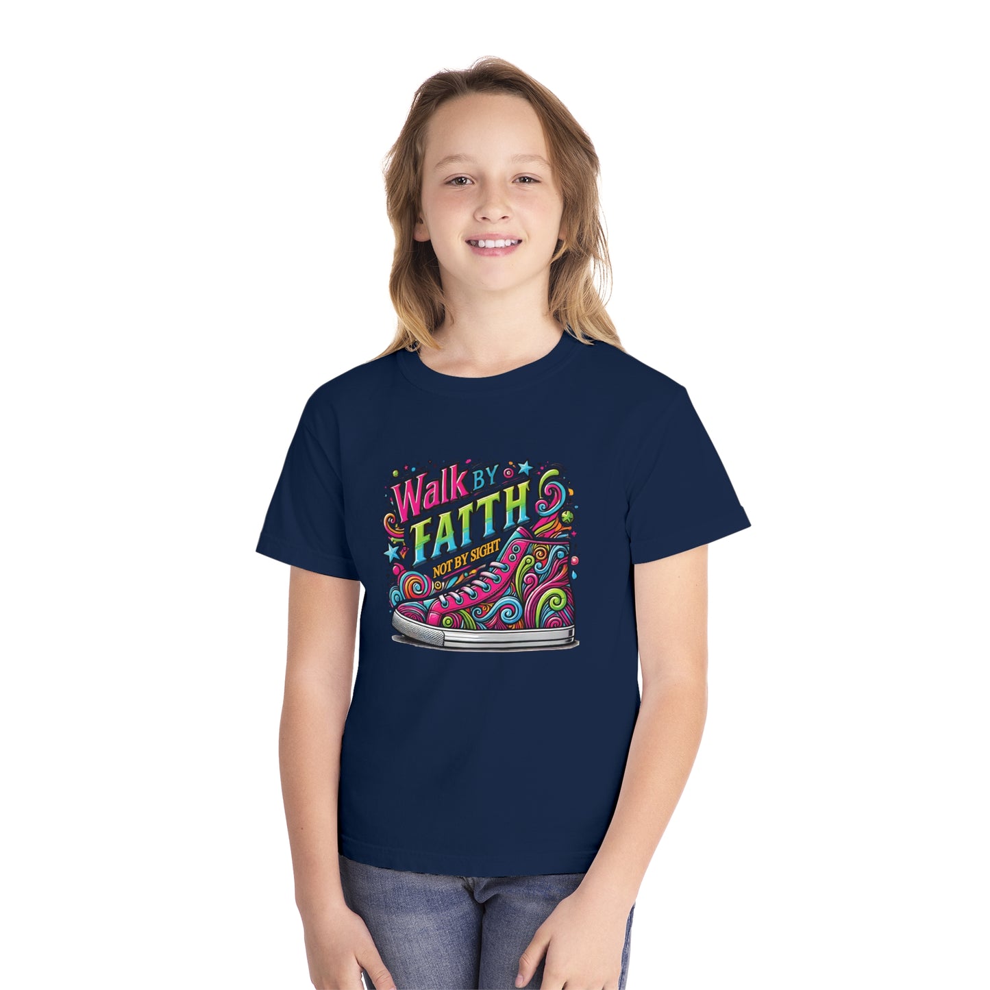 Walk by Faith Not by Sight Comfort Colors Youth Christian Tee - Youth Christmas Shirt
