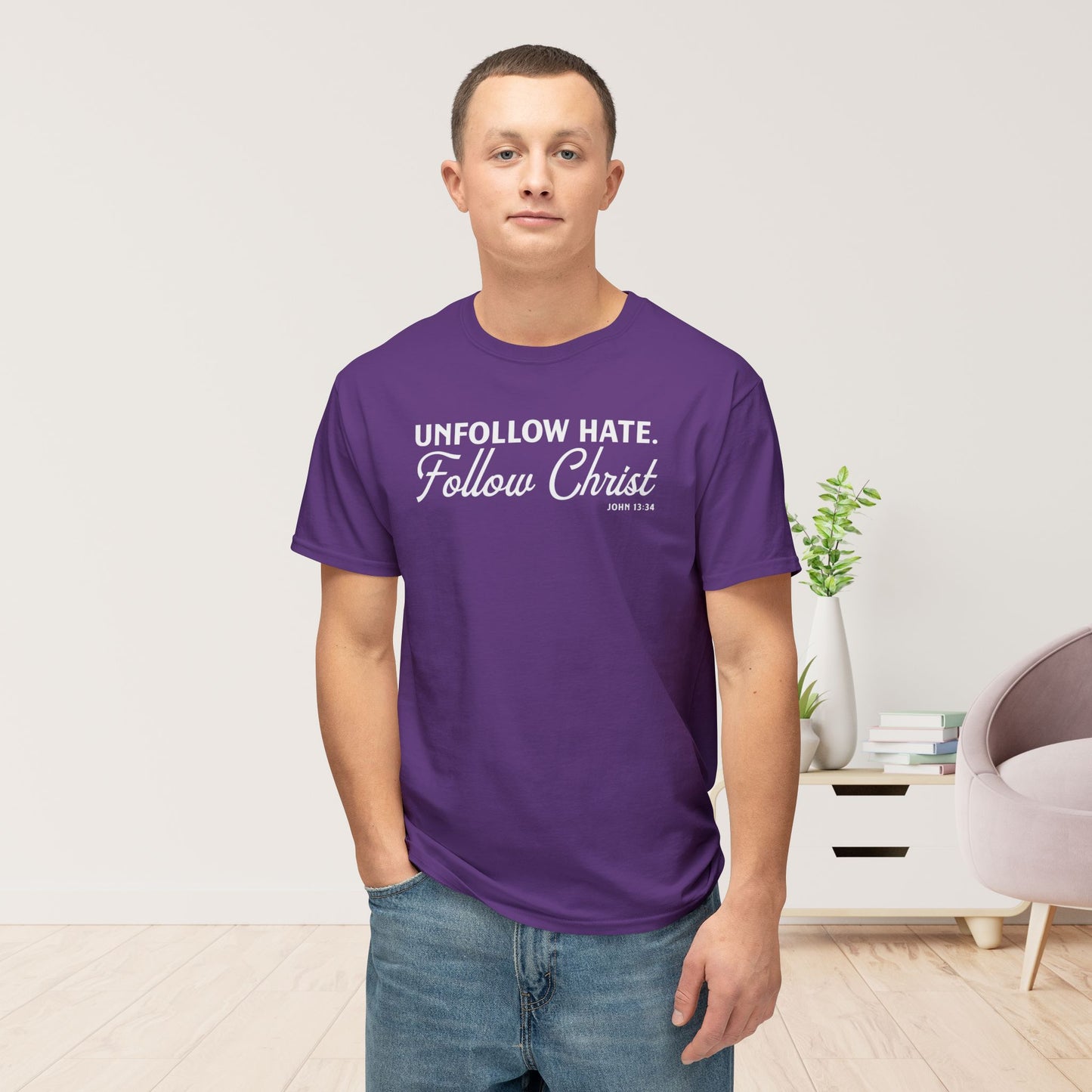 Unfollow Hate. Follow Christ Unisex HD Cotton Tee