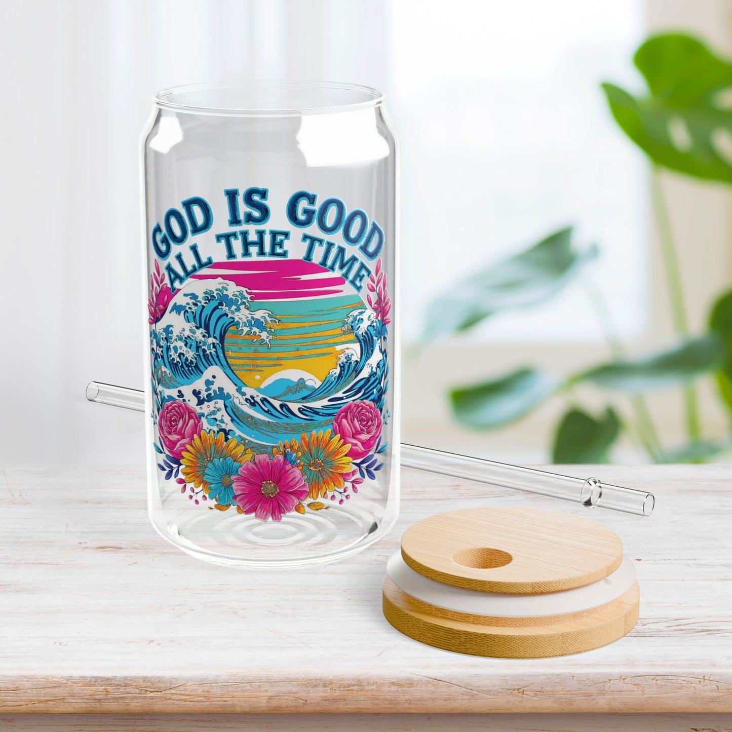 God is Good All The Time Sipper Glass with Bamboo Lid & Straw - 16 oz