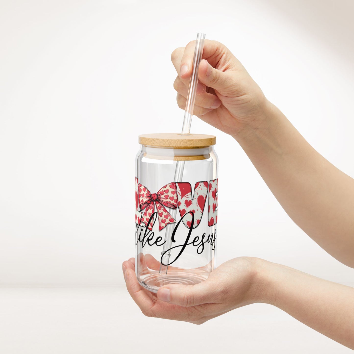 Love Like Jesus Sipper Glass with Bamboo Lid & Straw - 16 oz