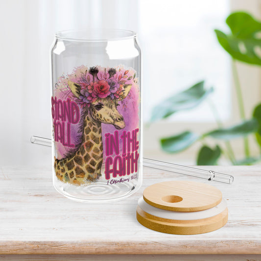 Stand Tall in the Faith Sipper Glass with Bamboo Lid & Straw - 16 oz