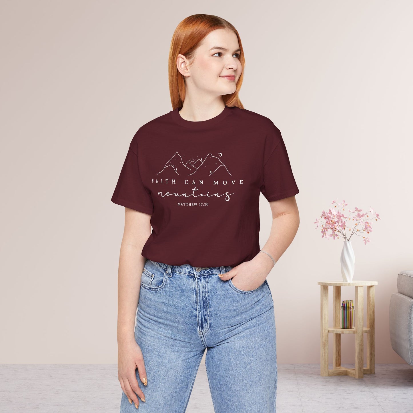 Faith Can Move Mountains Soft Cotton Tee - Matthew 17:20 Bible Verse Shirt