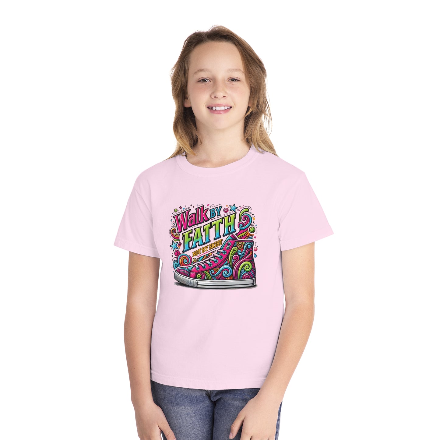 Walk by Faith Not by Sight Comfort Colors Youth Christian Tee - Youth Christmas Shirt
