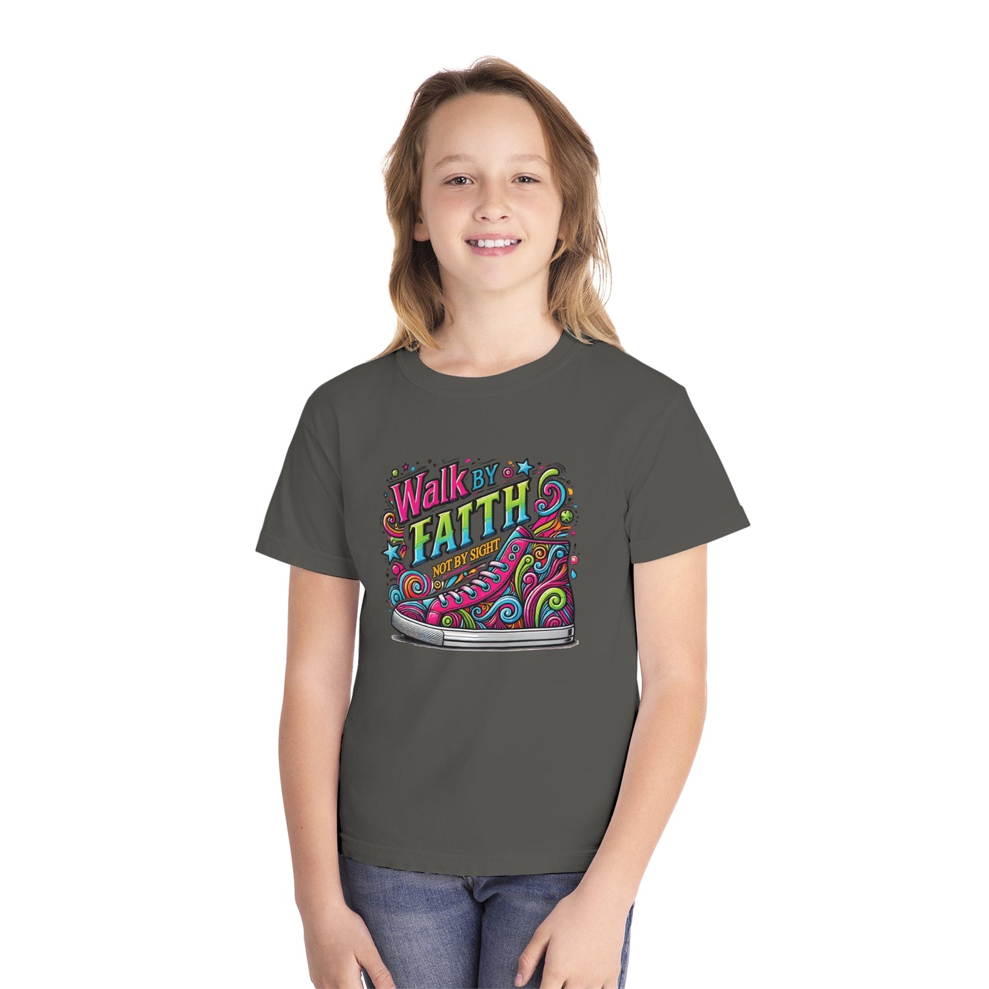 Walk by Faith Not by Sight Comfort Colors Youth Christian Tee - Youth Christmas Shirt