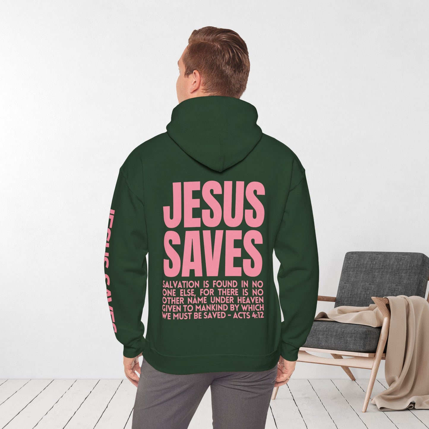 Unisex Jesus Saves Hoodie - Acts 4:12 Bible Verse Christian Hoodie