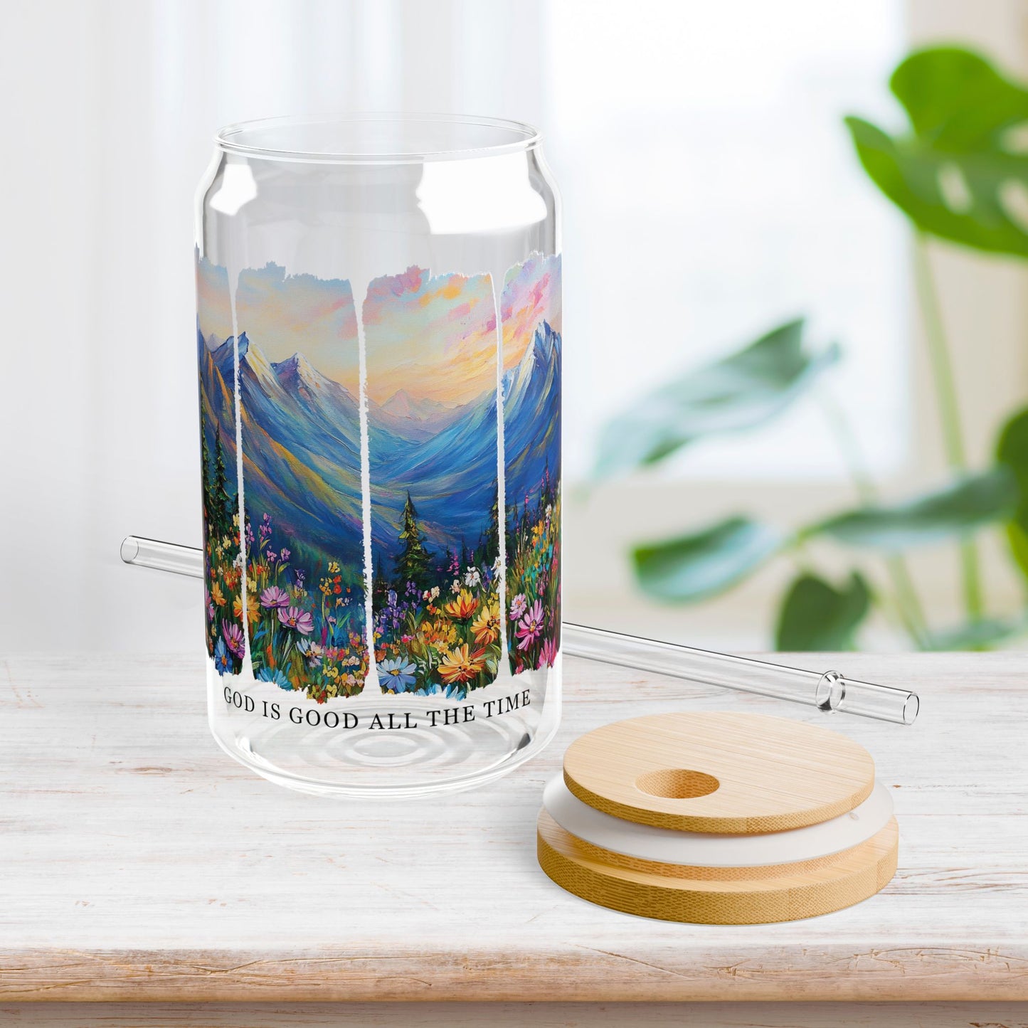 God is Good All The Time Sipper Glass with Bamboo Lid & Straw - 16 oz