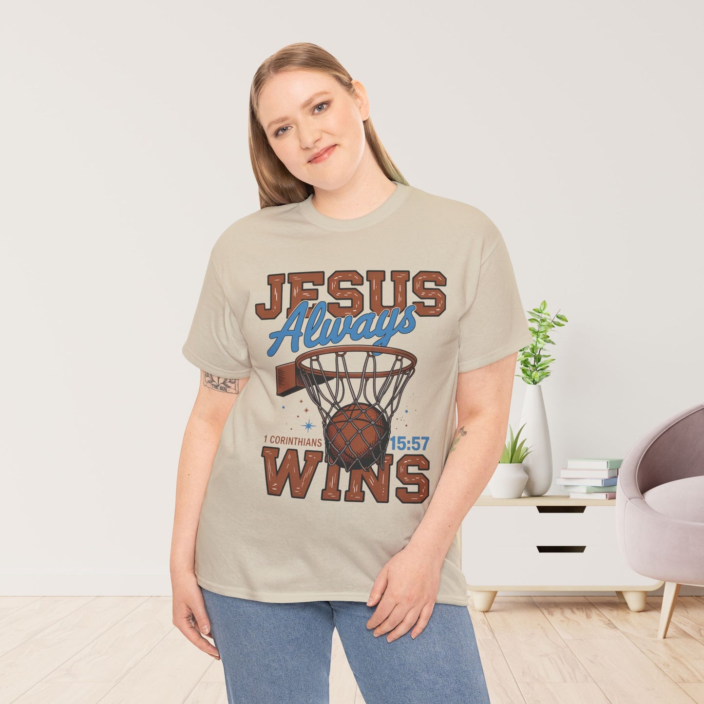 Jesus Always Wins Heavy Cotton Tee