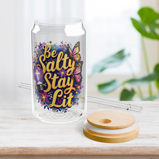 Be Salty Stay Lit Sipper Glass with Bamboo Lid & Straw - 16 oz