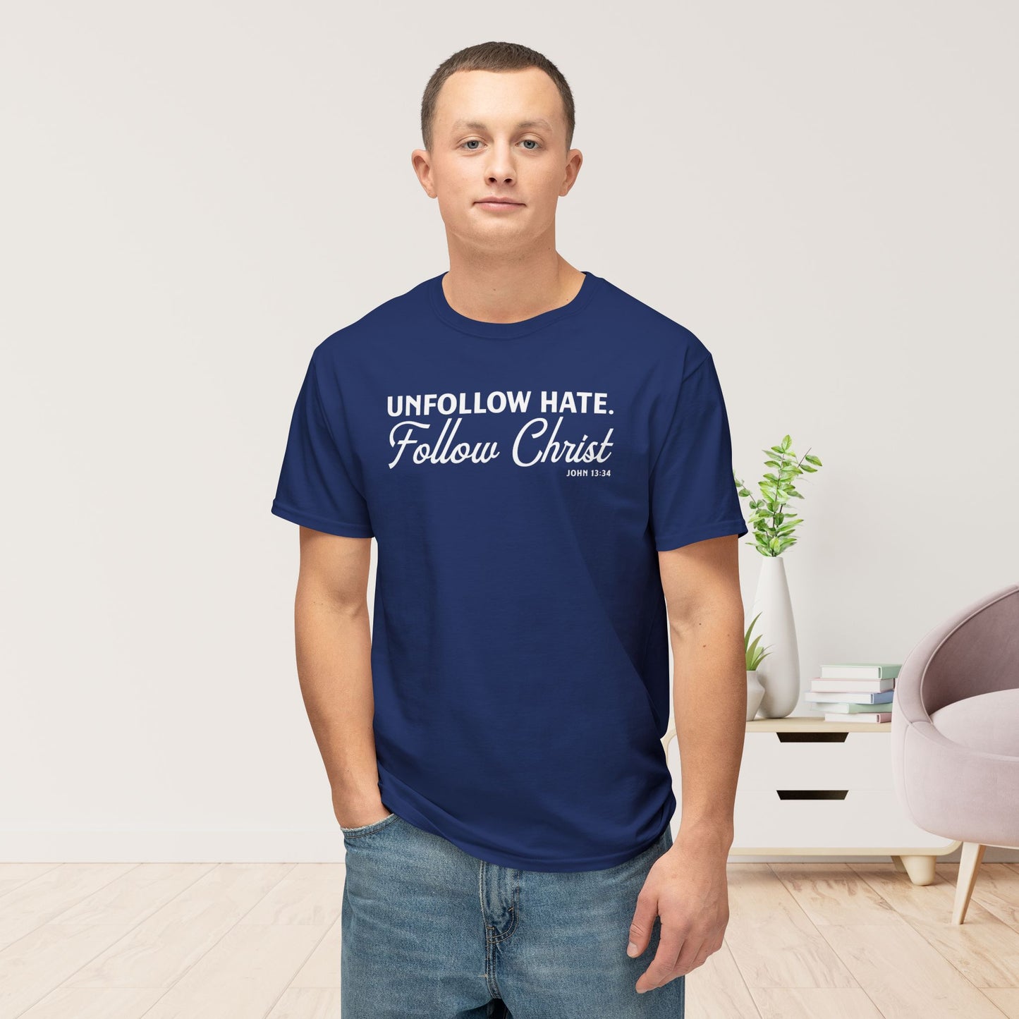 Unfollow Hate. Follow Christ Unisex HD Cotton Tee