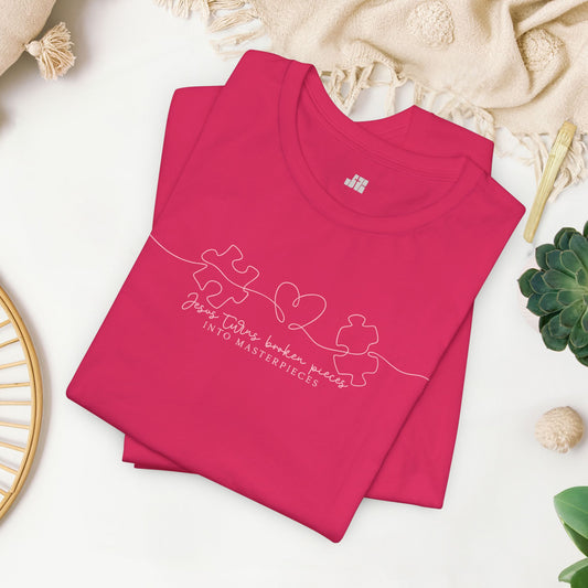 Jesus Turns Broken Pieces Into Masterpieces Soft Cotton Tee