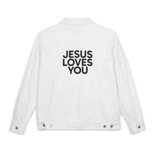 Embroidered Jesus Loves You Unisex Denim Jacket