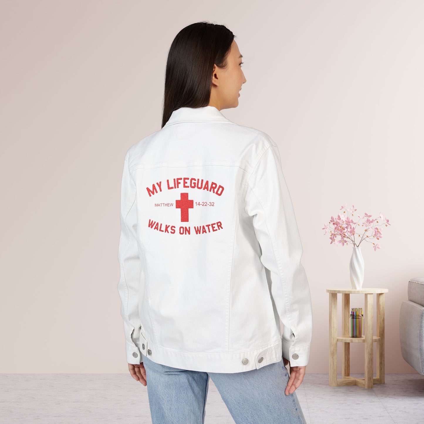 Embroidered My Lifeguard Walks On Water Unisex Denim Jacket