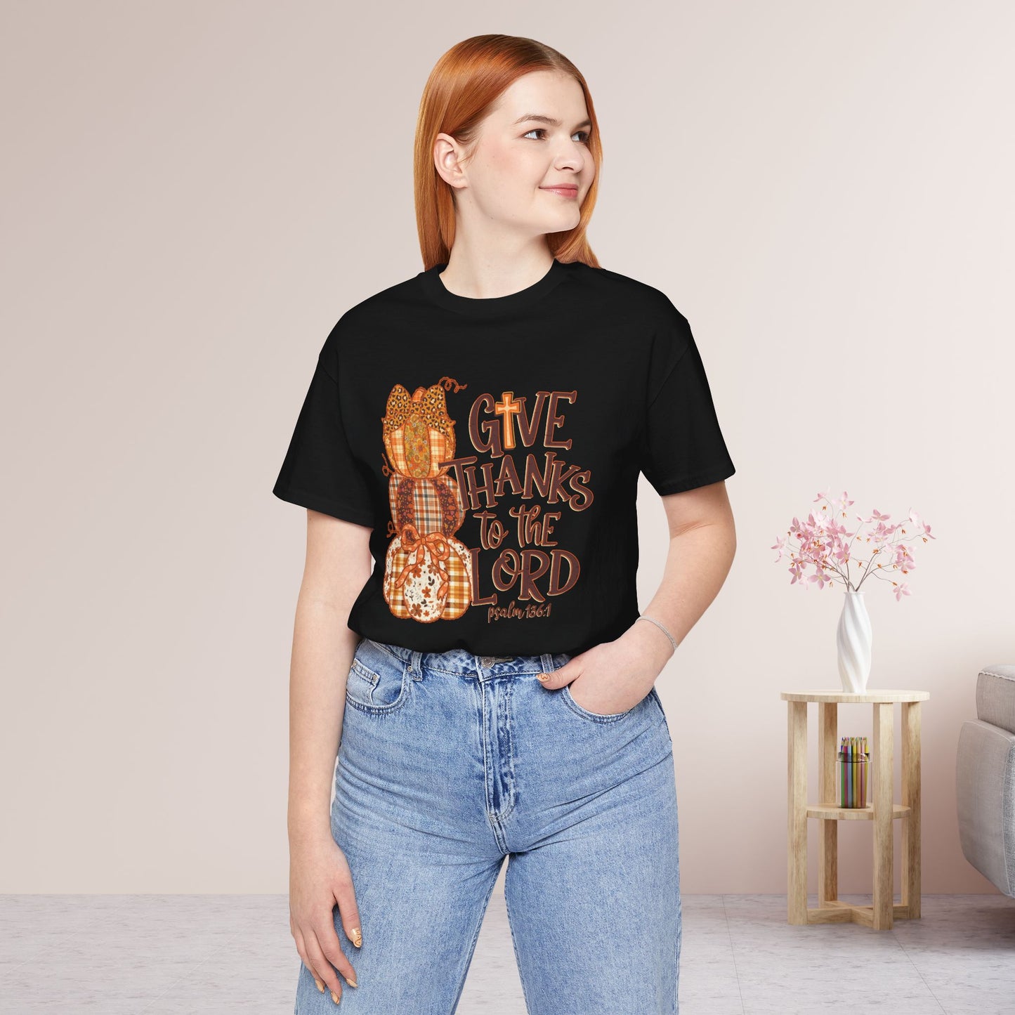 Give Thanks to The Lord Soft Cotton Tee - Fall Christian Tee