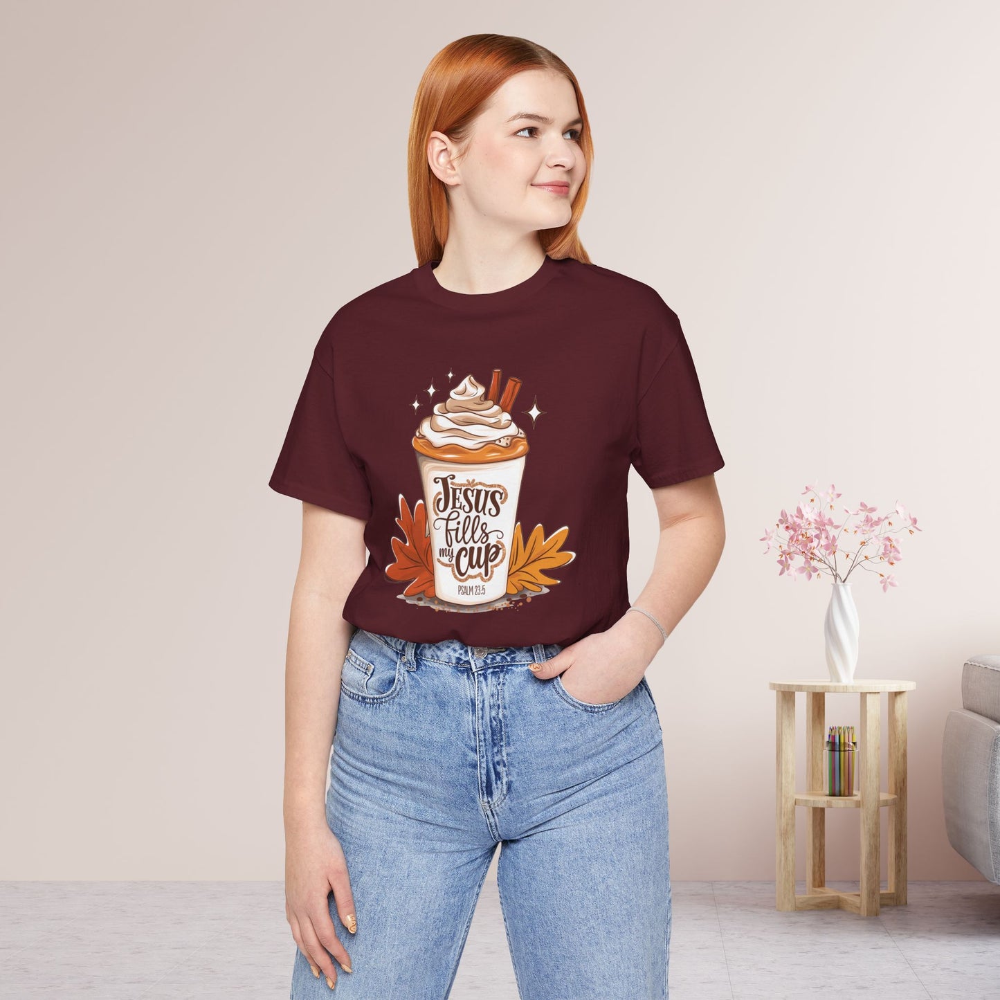 Jesus Fills My Cup Soft Cotton Tee - Fall Christian Tee