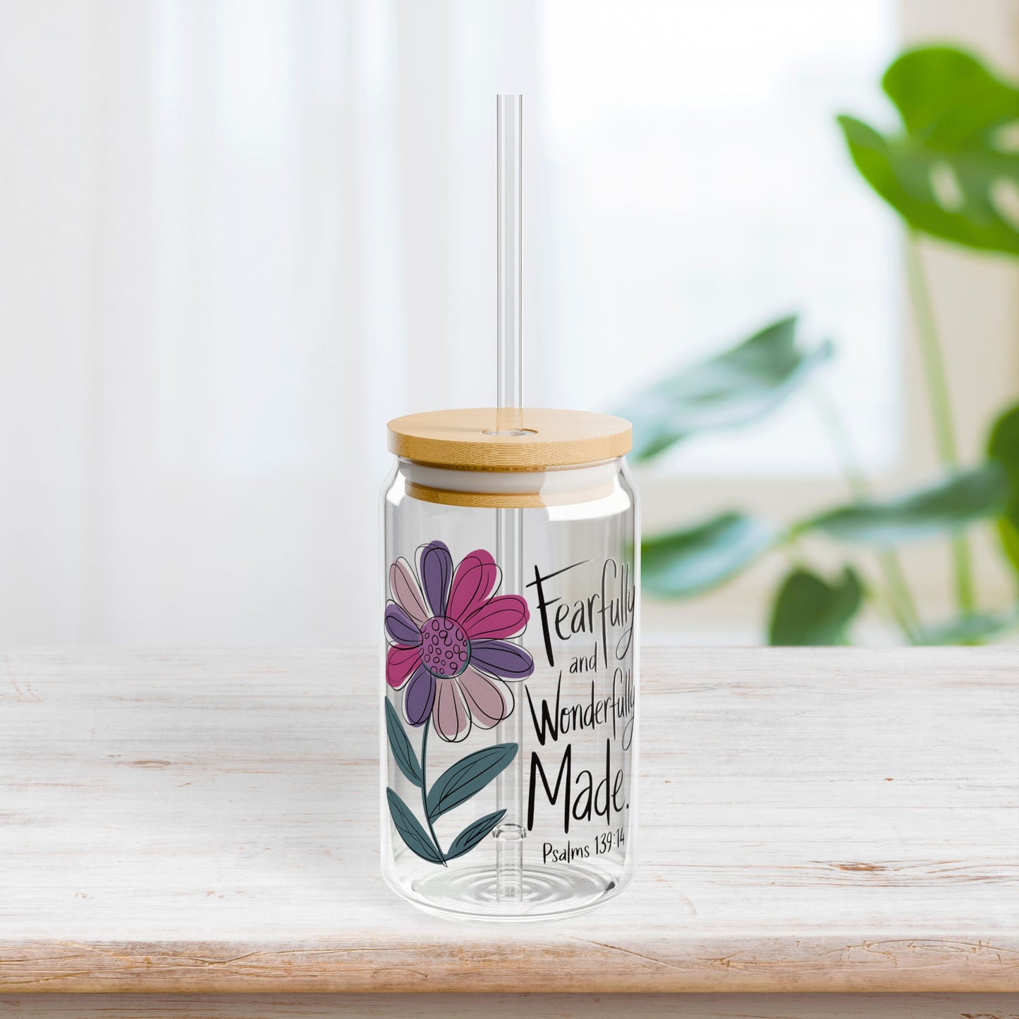 Fearfully and Wonderfully Made Sipper Glass with Bamboo Lid & Straw - 16 oz