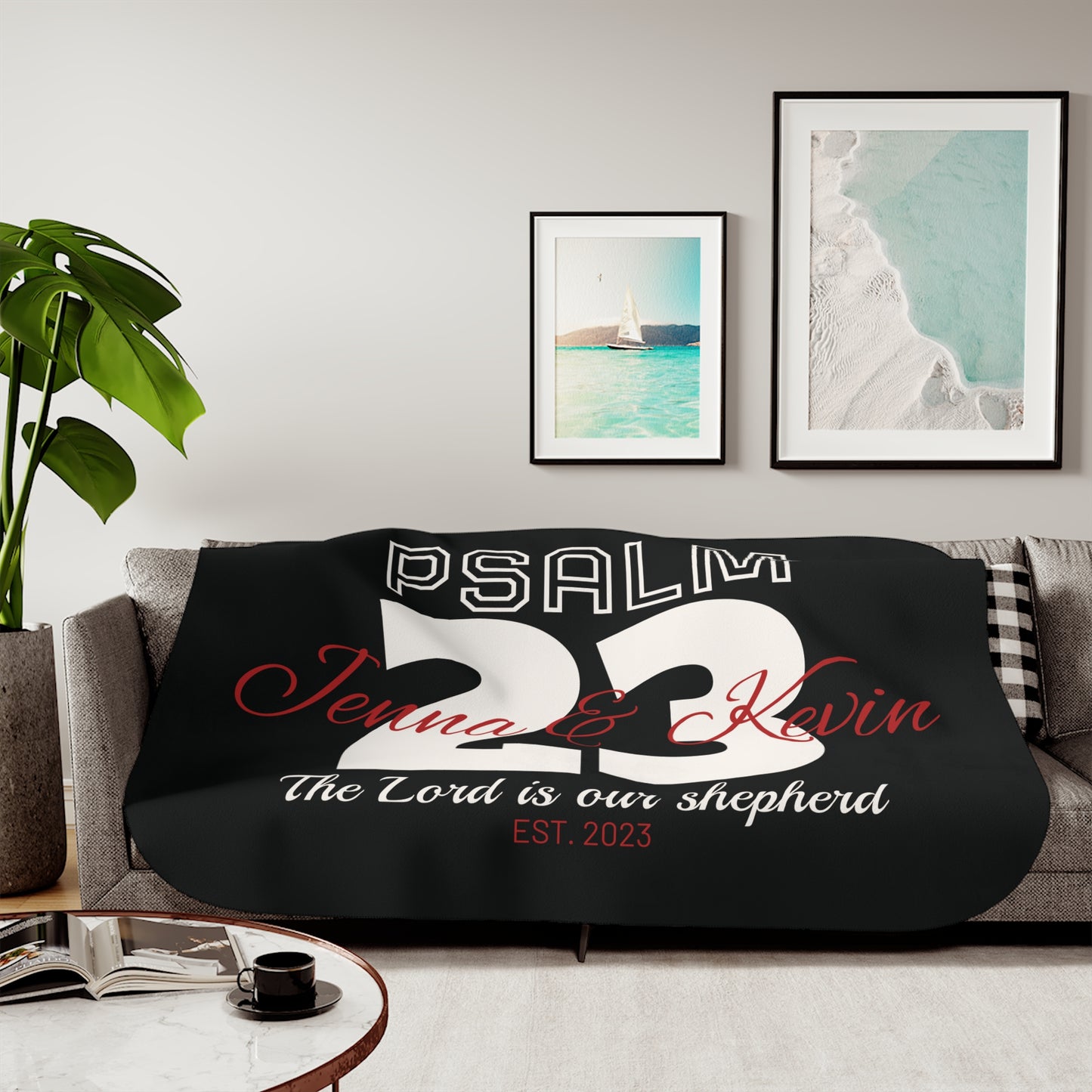 Personalized Psalm 23 Christian Wedding Sherpa Blanket – Custom Couple’s Names, Wedding Date