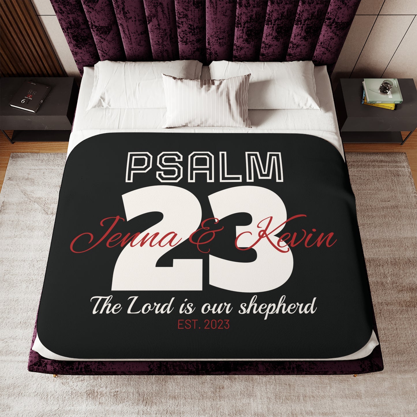 Personalized Psalm 23 Christian Wedding Sherpa Blanket – Custom Couple’s Names, Wedding Date
