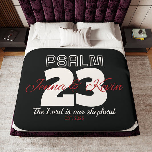 Personalized Psalm 23 Christian Wedding Sherpa Blanket – Custom Couple’s Names, Wedding Date