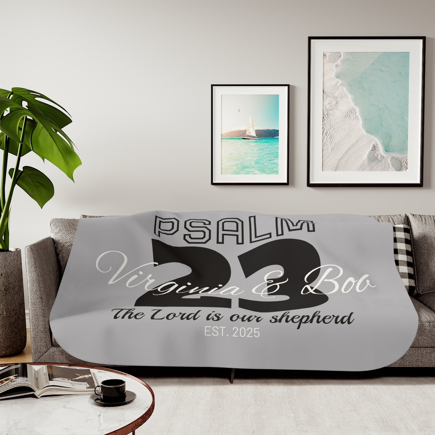 Personalized Psalm 23 Christian Wedding Sherpa Blanket – Custom Couple’s Names, Wedding Date