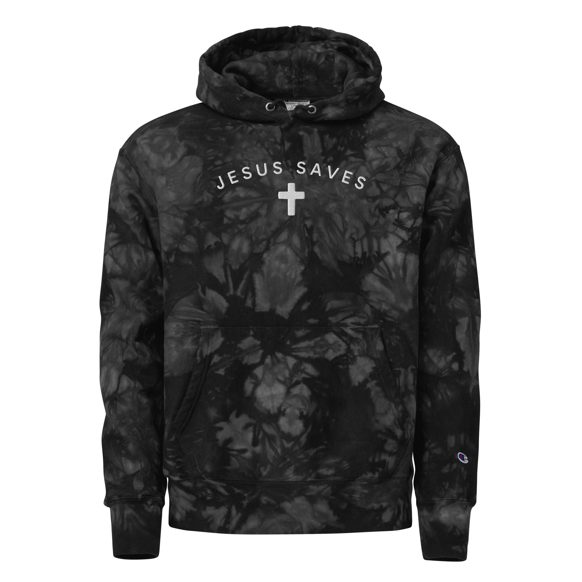 Embroidered Jesus Saves Hoodie - Unisex Champion Tie-Dye Hoodie
