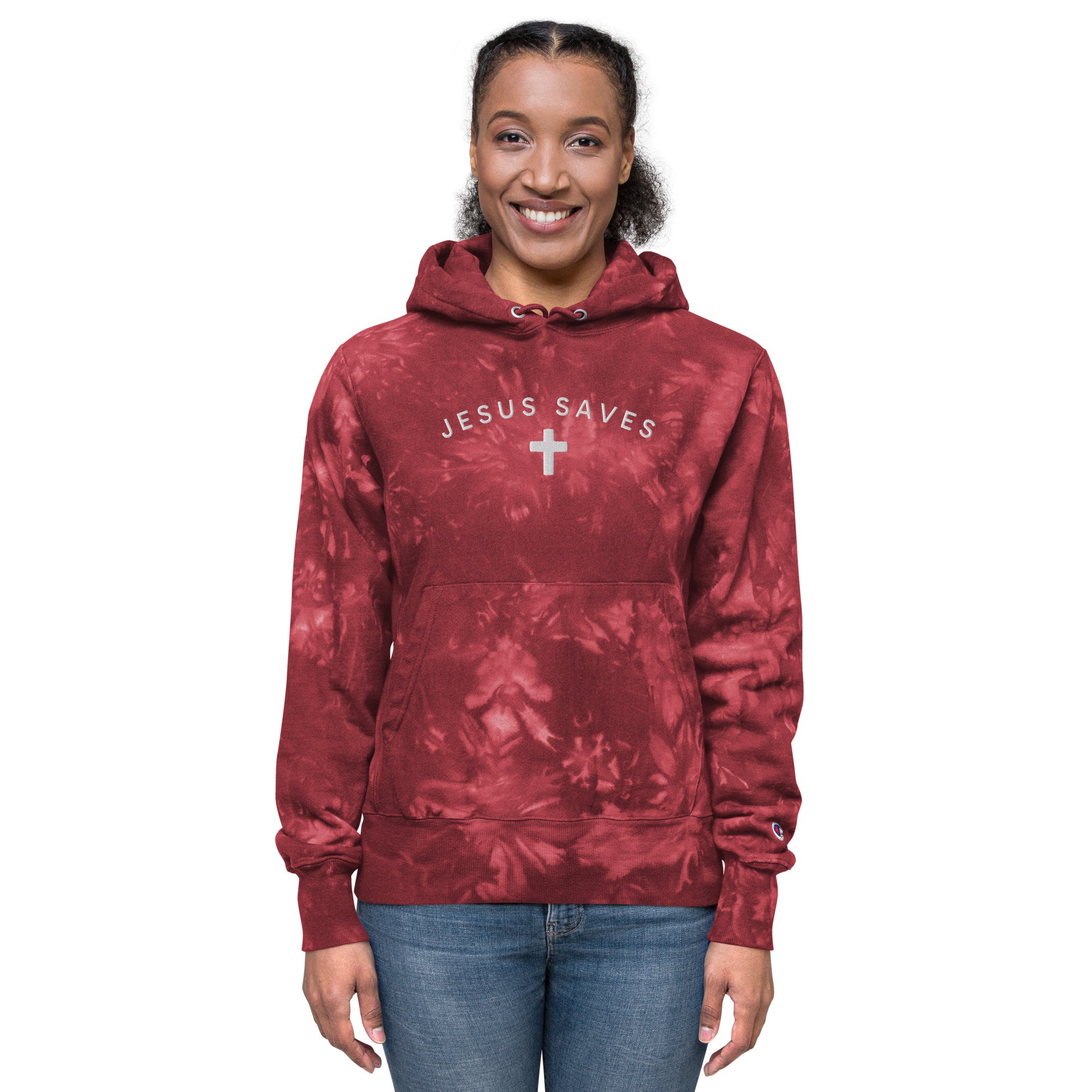 Embroidered Jesus Saves Hoodie - Unisex Champion Tie-Dye Hoodie