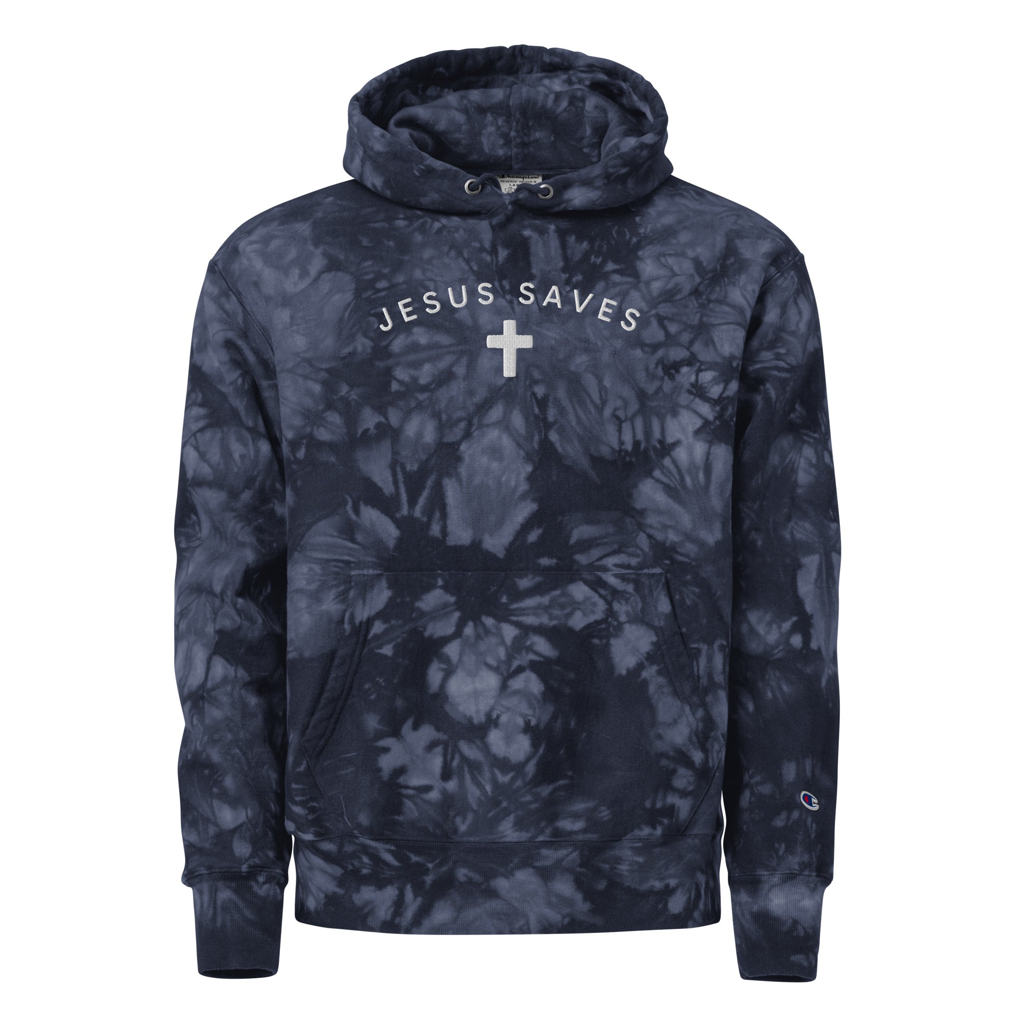 Embroidered Jesus Saves Hoodie - Unisex Champion Tie-Dye Hoodie