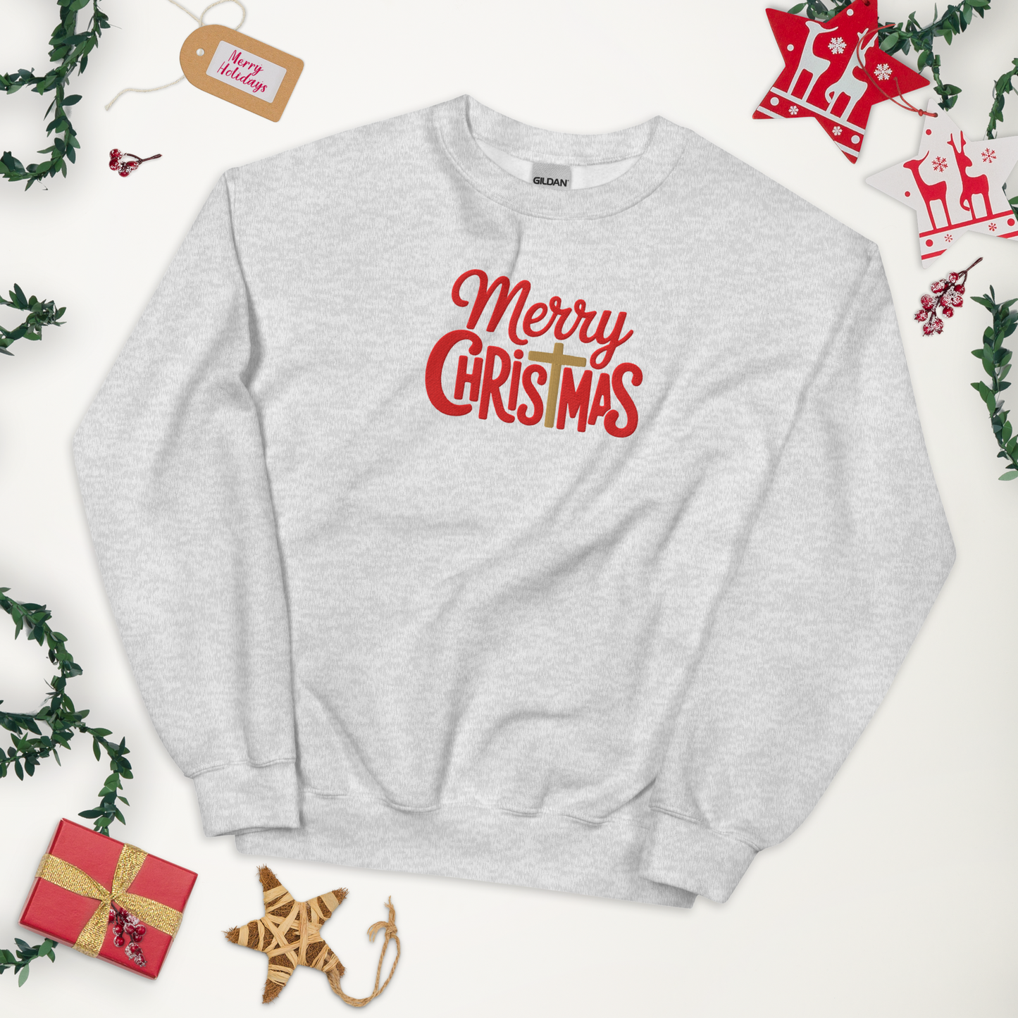 Embroidered Merry Christmas Sweatshirt