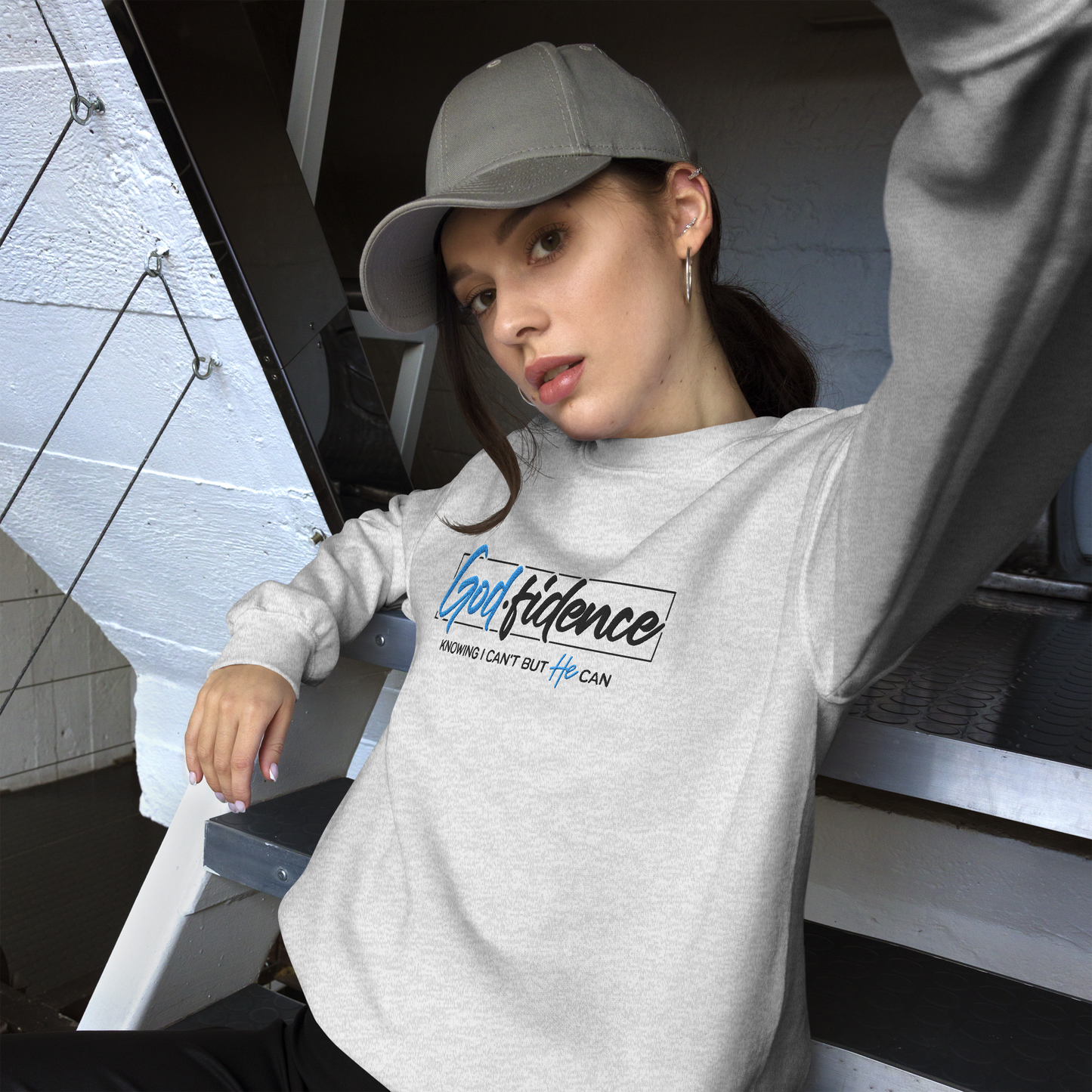 Godfidence Embroidered Sweatshirt – Knowing I Can't, But He Can