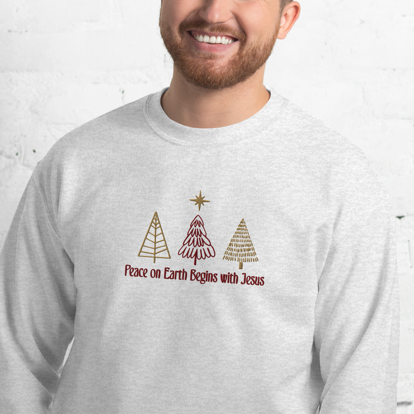 Embroidered Peace On Earth Begins With Jesus Sweatshirt